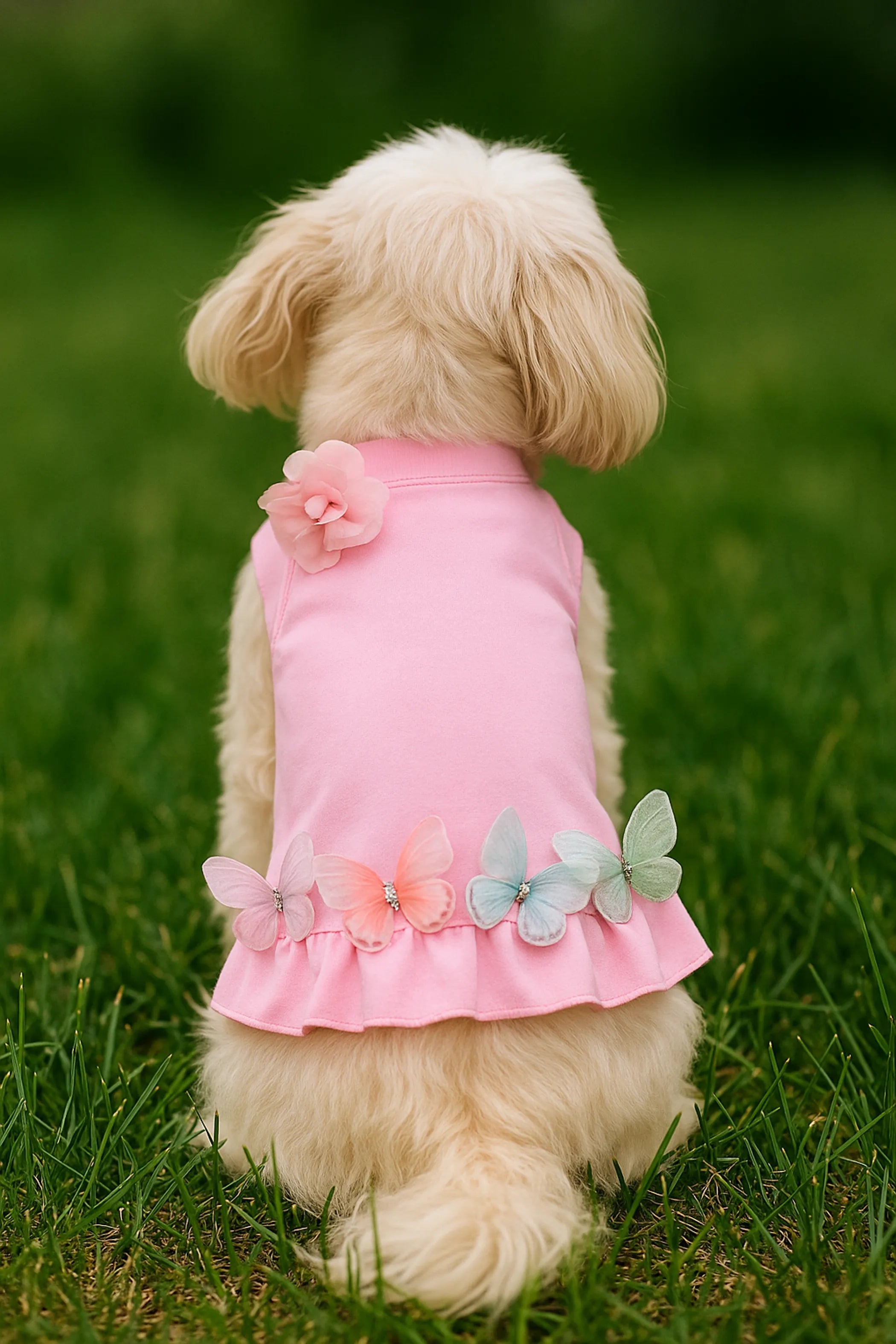 Mariposa Dream Dress for Dogs – Butterfly Appliqué Party Dress with Floral Detail