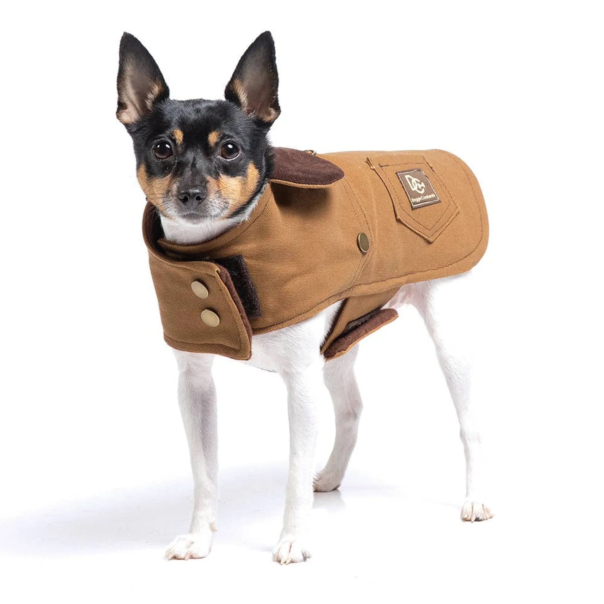 Workwear Style Dog Coat – Cotton Canvas Jacket with Fleece Lining & Pocket
