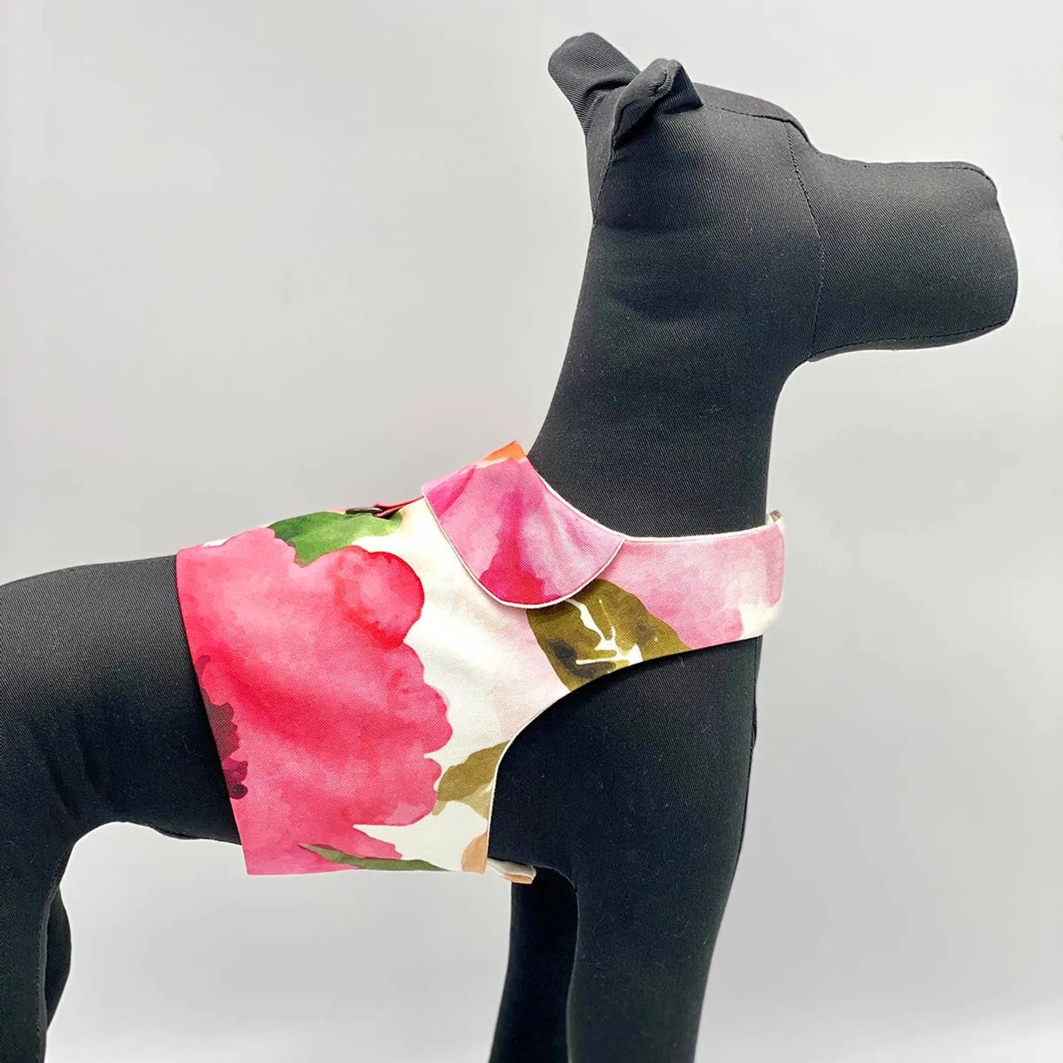 Fine Art Frolic” Pink Vest-Style Dog Harness – Floral Watercolor Design