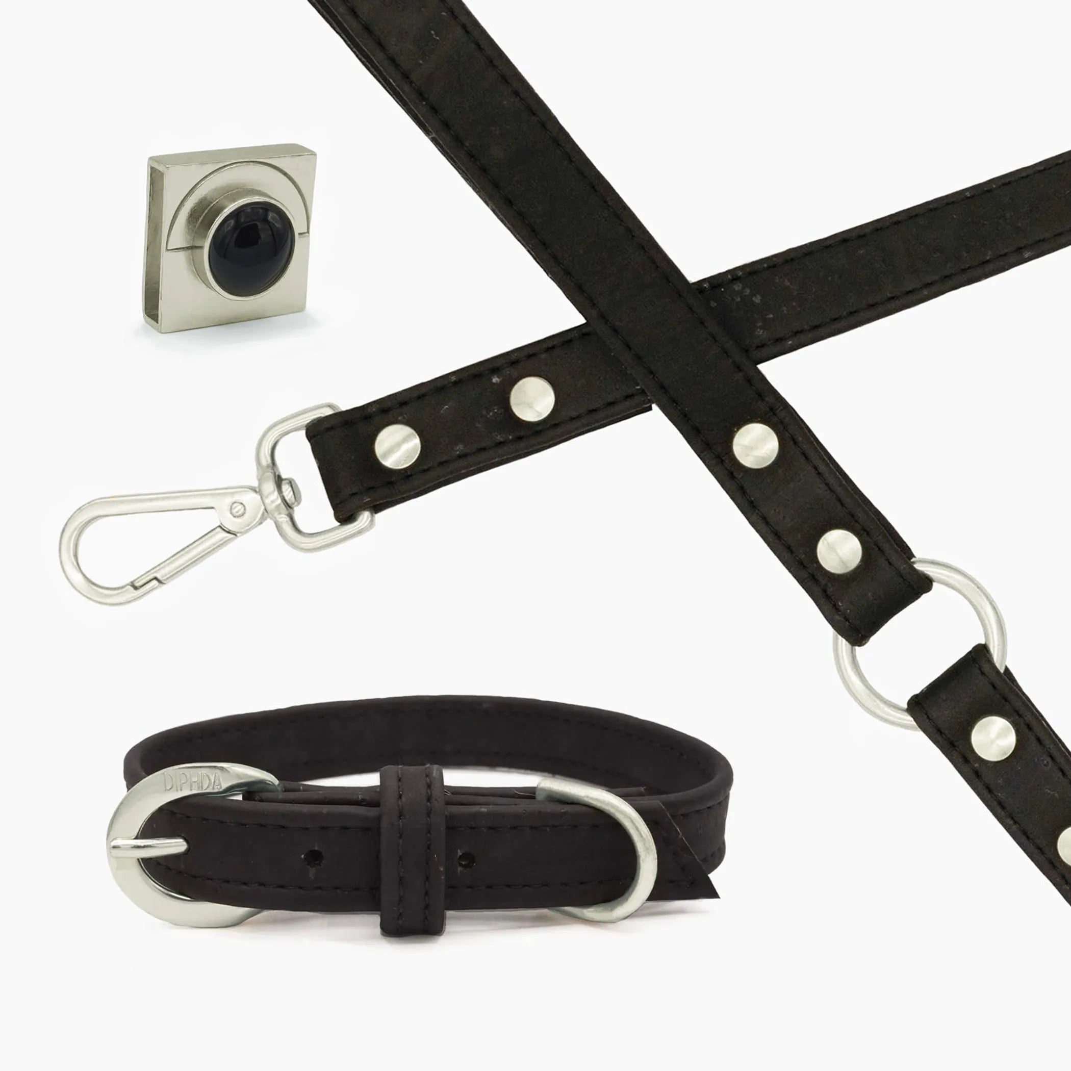 Midnight Black Cork Leather Dog Leash – Handmade Vegan & Sustainable