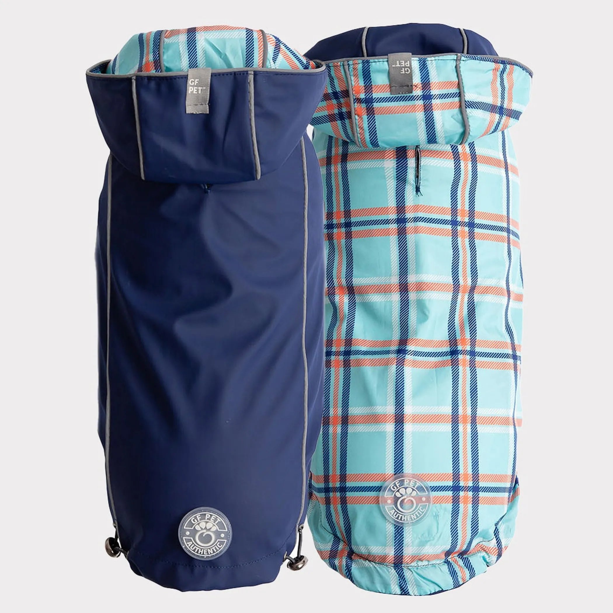 Pet Reversible Elasto-Fit Waterproof Dog Raincoat with Reflective Hood